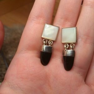 Jewelry - Sterling silver hinged MOP onyx earrings Jewelry - Sterling silver hinged MOP onyx earrings